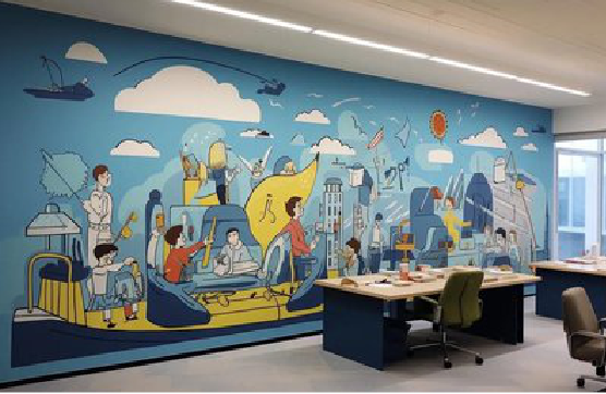 江城办公室墙绘的特点。